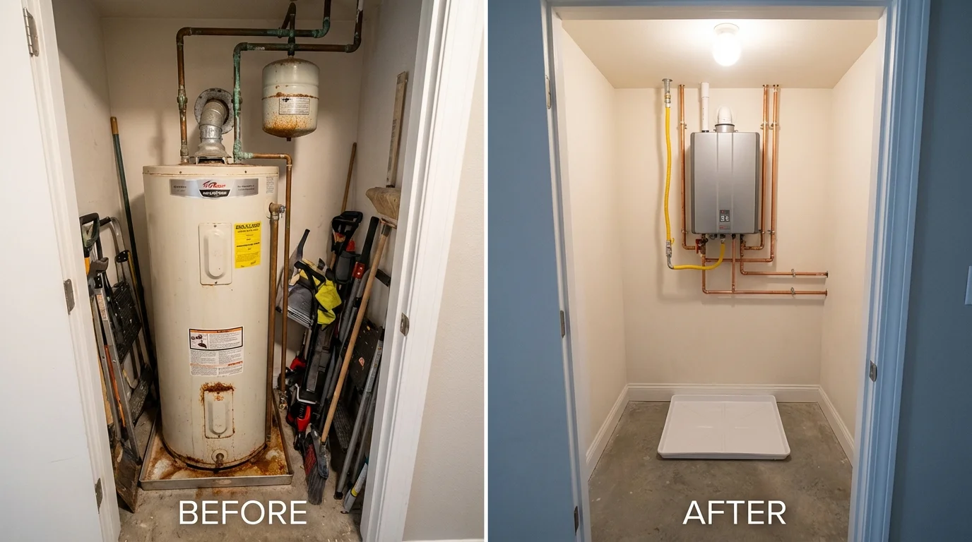 Tank water heater versus wall-mounted tankless unit comparison for Reedsburg, WI homeowners