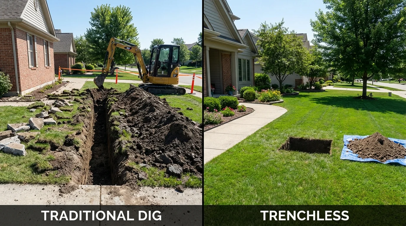 Trenchless sewer repair with minimal yard damage versus traditional excavation in Reedsburg, WI